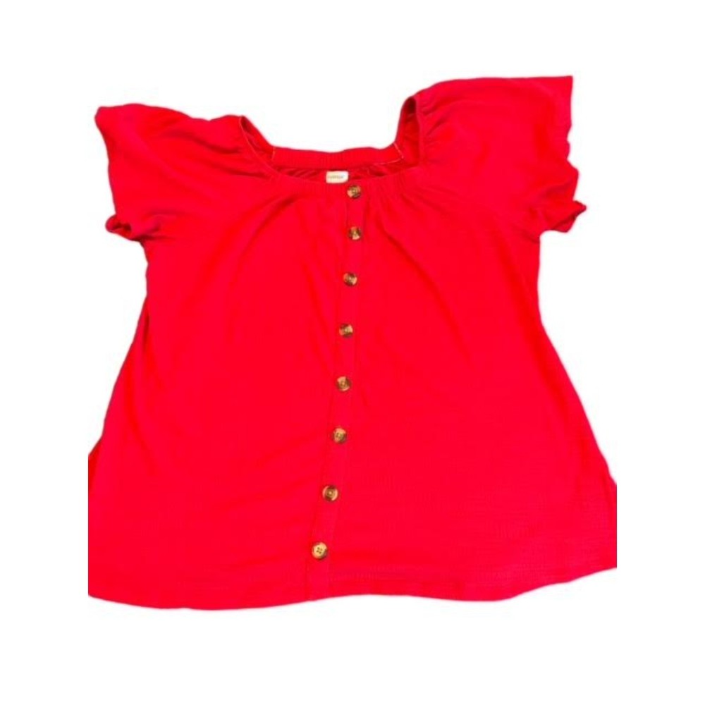 Avenue Coral Textured Knit Button Down Cap Sleeve Size 18/20